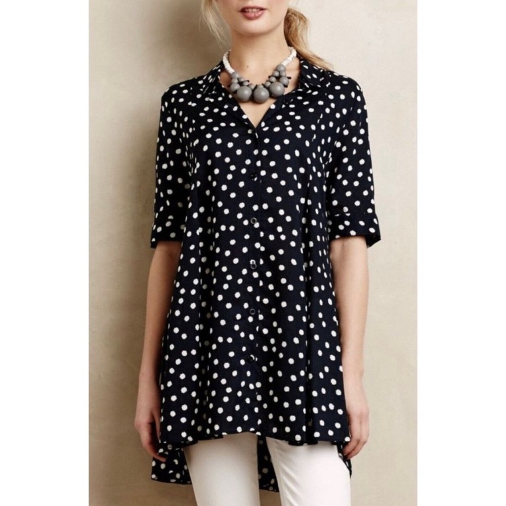 11.1 Tylho Anthropologie Polka Dot Short Sleeve Button Down Top Women’s S Small